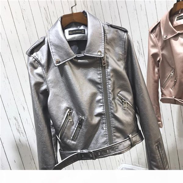 silver leather jacket women 2020 metallic motorcycle short jackets lapel zipper biker coat soft ladies punk streetwear, Black
silver leather jacket women 2020 metallic motorcycle short jackets lapel zipper biker coat soft ladies punk streetwear, Black