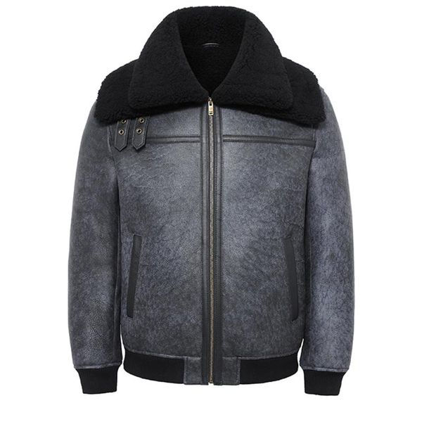 men's leather & faux shearling jacket mens b3 bomber short winter coats fur grey color, Black
men's leather & faux shearling jacket mens b3 bomber short winter coats fur grey color, Black