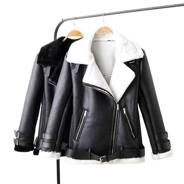 women's leather & faux autumn and winter leisure simple plush thickened lamb fur lapel integrated locomotive pu coat woman, Black
women's leather & faux autumn and winter leisure simple plush thickened lamb fur lapel integrated locomotive pu coat woman, Black