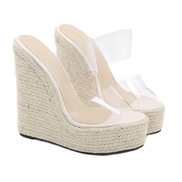 dress shoes 2021 fashion transparent wedge sandals women summer platform high heels, Black