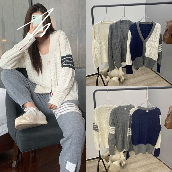 2021 autumn new tb ribbon long sleeve wool sweater coat wave hole knit cardigan, White
2021 autumn new tb ribbon long sleeve wool sweater coat wave hole knit cardigan, White