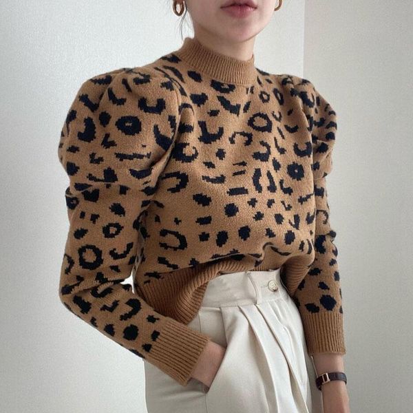 women's sweaters autumn winter sweater 2021 bubble shoulder round neck pullovers leopard print short casual female, White;black
women's sweaters autumn winter sweater 2021 bubble shoulder round neck pullovers leopard print short casual female, White;black