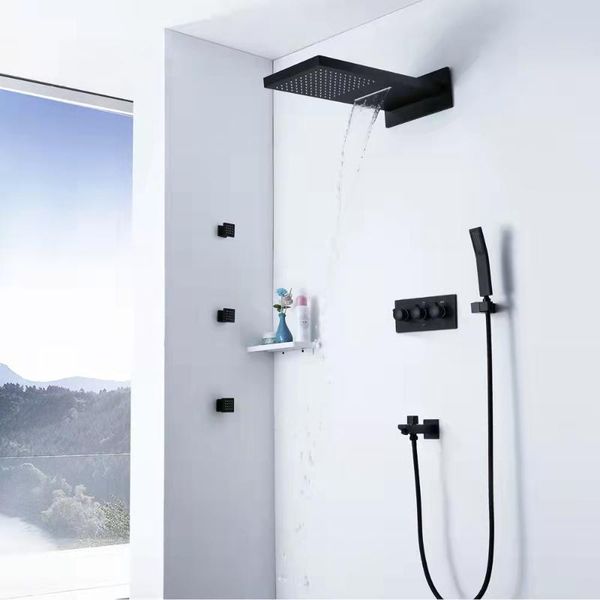 bathroom shower sets faucet, black concealed shower, built-in brass valve, waterfall set
bathroom shower sets faucet, black concealed shower, built-in brass valve, waterfall set