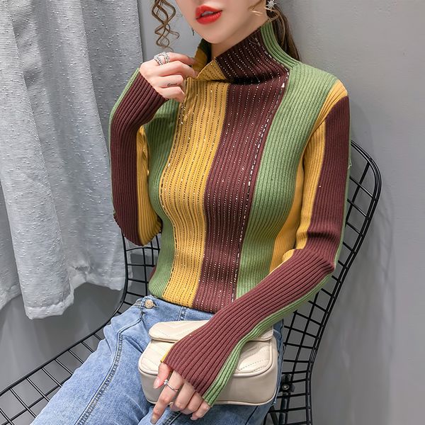 2021 fall winter european clothes sweater women chic patchwork shiny diamonds knitted pullovers ropa mujer all match new t08807l 7jpy, White;black
2021 fall winter european clothes sweater women chic patchwork shiny diamonds knitted pullovers ropa mujer all match new t08807l 7jpy, White;black