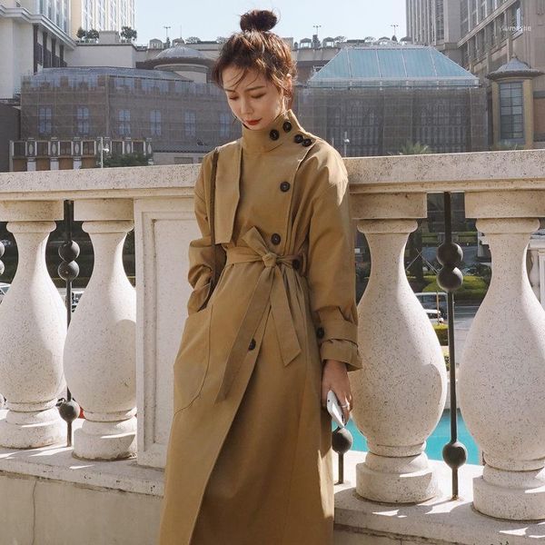 diagonal buckle korean windbreaker women's long autumn 2021 slim fashion british style spring coat stand collar trench r3151, Tan;black
diagonal buckle korean windbreaker women's long autumn 2021 slim fashion british style spring coat stand collar trench r3151, Tan;black