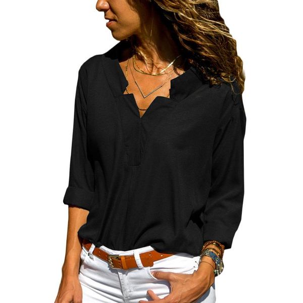 e-baihui women chiffon office career shirts v-neck casual solid color long sleeve blouses, White
e-baihui women chiffon office career shirts v-neck casual solid color long sleeve blouses, White