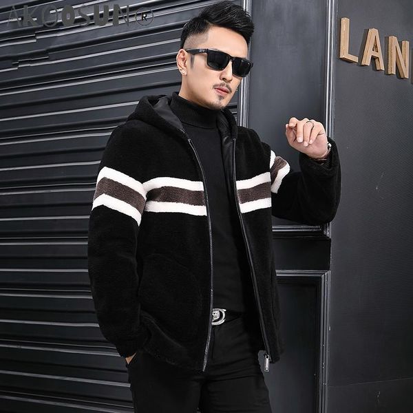 men's leather & faux akoosun winter real fur coat men 100% wool jacket sheep shearing short hooded blouson homme l18-3413 kj1460, Black
men's leather & faux akoosun winter real fur coat men 100% wool jacket sheep shearing short hooded blouson homme l18-3413 kj1460, Black