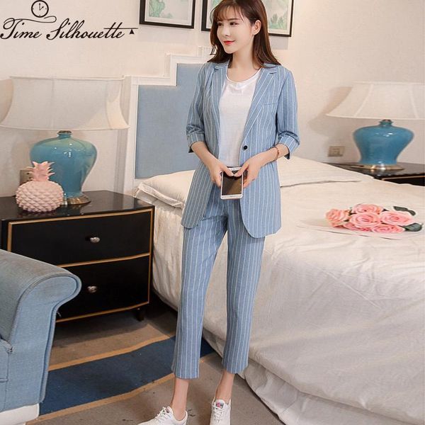 women's suits & blazers two pieces set blue striped blazer women jacket pants suit for autumn 2021 slim elegant office business m890, White;black
women's suits & blazers two pieces set blue striped blazer women jacket pants suit for autumn 2021 slim elegant office business m890, White;black