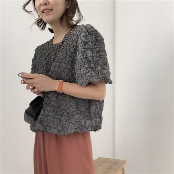 women's knits & tees designer puffy sleeves summer short sleeve blouse women grey korean fashion s crew neck ruched rkby, White
women's knits & tees designer puffy sleeves summer short sleeve blouse women grey korean fashion s crew neck ruched rkby, White