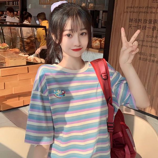 women's t-shirt t-shirts japanese kawaii ulzzang loose casual ins lazy striped female korean harajuku clothes for women, White
women's t-shirt t-shirts japanese kawaii ulzzang loose casual ins lazy striped female korean harajuku clothes for women, White