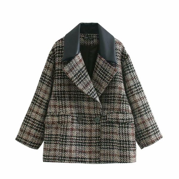 women's suits & blazers zxqj vintage women faux leather notched collar 2021 fashion ladies woolen plaid jacket streetwear female chic l, White;black
women's suits & blazers zxqj vintage women faux leather notched collar 2021 fashion ladies woolen plaid jacket streetwear female chic l, White;black