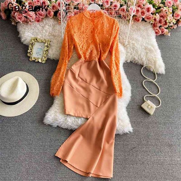 women party dress spring autumn stand lace hollow out mid-calf bodycon dresses korean fashion wild vestidos 210531, Black;gray
women party dress spring autumn stand lace hollow out mid-calf bodycon dresses korean fashion wild vestidos 210531, Black;gray