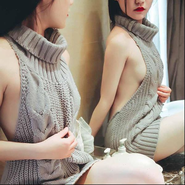 women sweaters and pullovers turtleneck sleeveless long virgin killer sweater japanes knitted backless sale, White;black
women sweaters and pullovers turtleneck sleeveless long virgin killer sweater japanes knitted backless sale, White;black