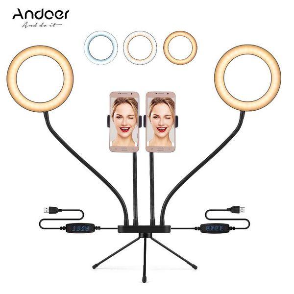 andoer 6-inch dual led ring light 3000-5000k 3 colors 10 levels brightness with table tripod stand dual phone holders
andoer 6-inch dual led ring light 3000-5000k 3 colors 10 levels brightness with table tripod stand dual phone holders