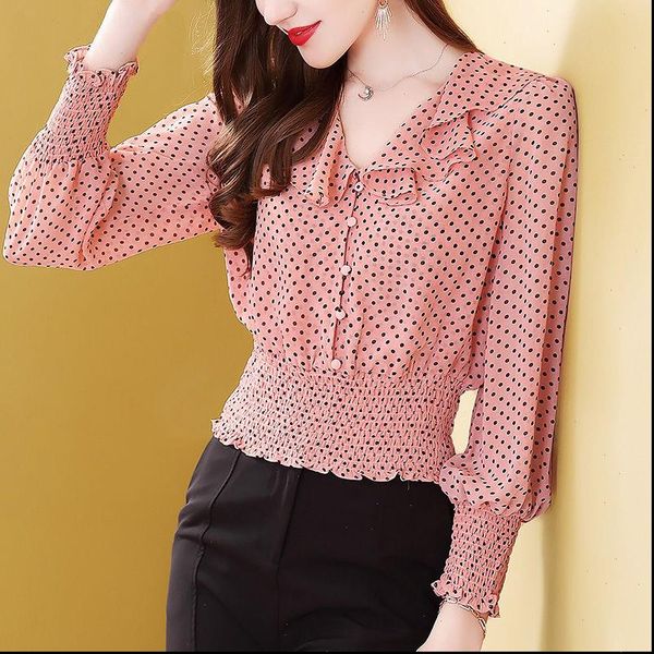 womens spring summer style chiffon shirt womens ruffled neck polka dot patchwork elegant long sleeve casual dd8397, White
womens spring summer style chiffon shirt womens ruffled neck polka dot patchwork elegant long sleeve casual dd8397, White