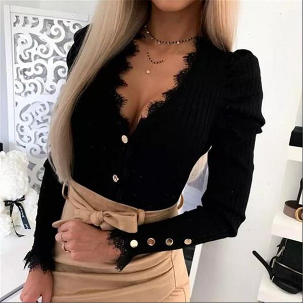 women blouse 2021 lace long sleeve deep v neck knit jumper loose blouse shirt office lady clothes womens blouses and, White
women blouse 2021 lace long sleeve deep v neck knit jumper loose blouse shirt office lady clothes womens blouses and, White