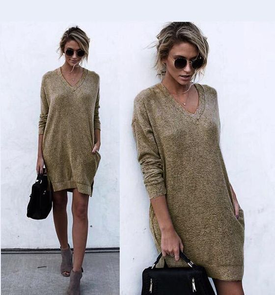 casual dresses v-neck knit woman spring autumn long sleeve solid black khaki pockets female, Black;gray
casual dresses v-neck knit woman spring autumn long sleeve solid black khaki pockets female, Black;gray