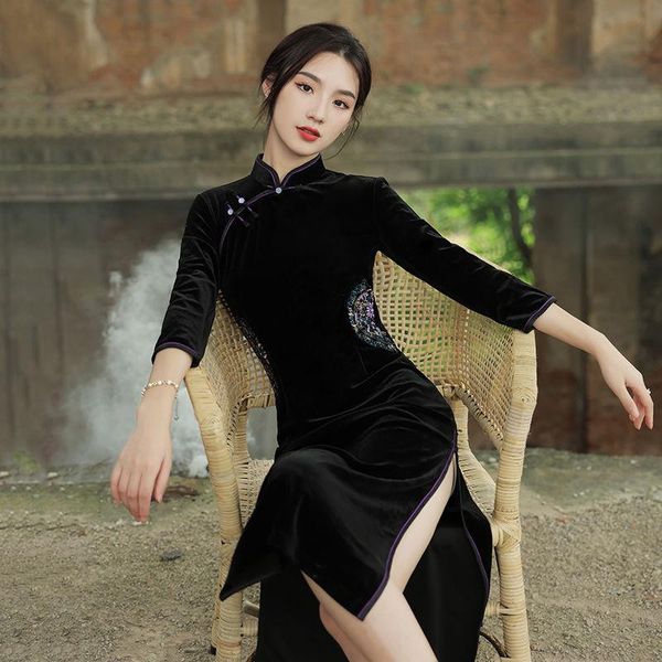 ethnic clothing black cheongsam dress velvet women vintage autumn young modern qipao winter dresses wedding party lady vestidos, Red
ethnic clothing black cheongsam dress velvet women vintage autumn young modern qipao winter dresses wedding party lady vestidos, Red