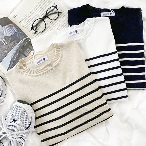 2021 new spring autumn oversize sweater women vintage stripe loose korean style pullover sweaters woman casual white black knitted z1u1
2021 new spring autumn oversize sweater women vintage stripe loose korean style pullover sweaters woman casual white black knitted z1u1