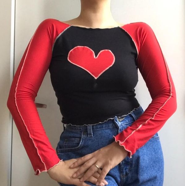 women's t-shirt patchwork design autumn jumper slim fit shirt ladies heart pattern round-neck long sleeve pullover girls red, White
women's t-shirt patchwork design autumn jumper slim fit shirt ladies heart pattern round-neck long sleeve pullover girls red, White