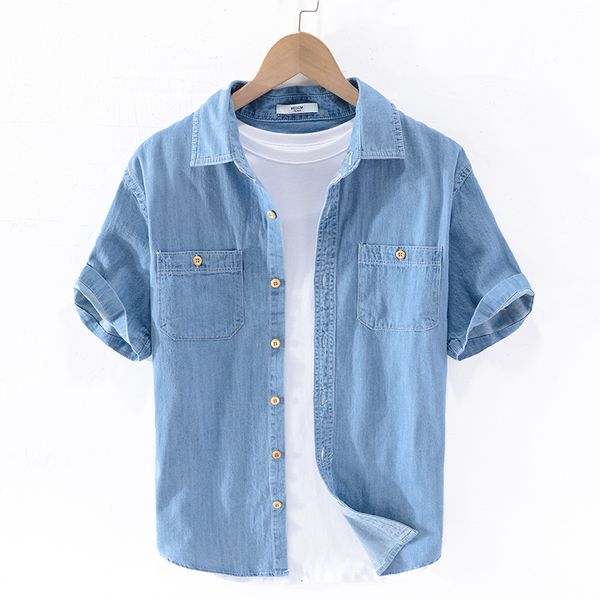 2021 new 100% cotton short sleeved summer denim fashion blue shirts for men brand casual shirt mens comfortable chemise camisa lljd, White;black
2021 new 100% cotton short sleeved summer denim fashion blue shirts for men brand casual shirt mens comfortable chemise camisa lljd, White;black