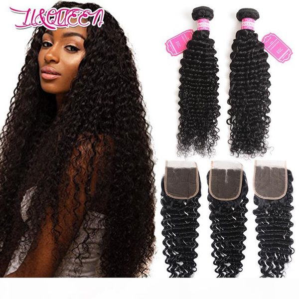 brazilian deep wave curly hair weft 2 bundles with lace closure 4x4 human hair 8-28inch deep wave double weft wavy hair bundles 3pcs lot, Black;brown