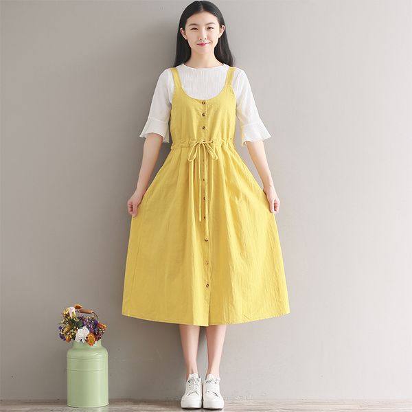 high new 2021 quality cotton linen summer women strap vestidos female student style yellow w qjqr, Black;gray
high new 2021 quality cotton linen summer women strap vestidos female student style yellow w qjqr, Black;gray