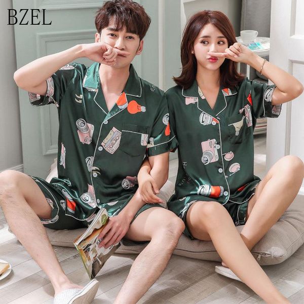 bzel cartoon print couple sleep wear women men short sleeve pajama set 2 pcs suit elastic waist turn-down collar lovers clothing, Black;brown
bzel cartoon print couple sleep wear women men short sleeve pajama set 2 pcs suit elastic waist turn-down collar lovers clothing, Black;brown
