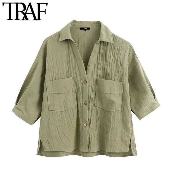 traf women fashion with pockets loose linen blouses vintage short sleeve side vents female shirts chic 210721, White
traf women fashion with pockets loose linen blouses vintage short sleeve side vents female shirts chic 210721, White