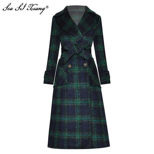 women's wool & blends seasixiang fashion designer autumn winter overcoat lace-up turn-down collar long sleeve plaid, Black
women's wool & blends seasixiang fashion designer autumn winter overcoat lace-up turn-down collar long sleeve plaid, Black
