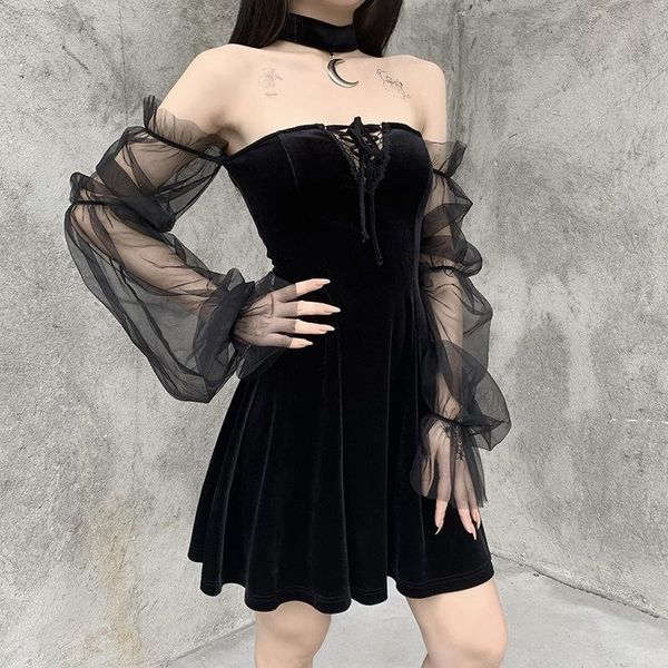 casual dresses high waist lace up front backless gothic mesh patchwork black pleated women partywear off shoulder dress harujuku, Black;gray
casual dresses high waist lace up front backless gothic mesh patchwork black pleated women partywear off shoulder dress harujuku, Black;gray