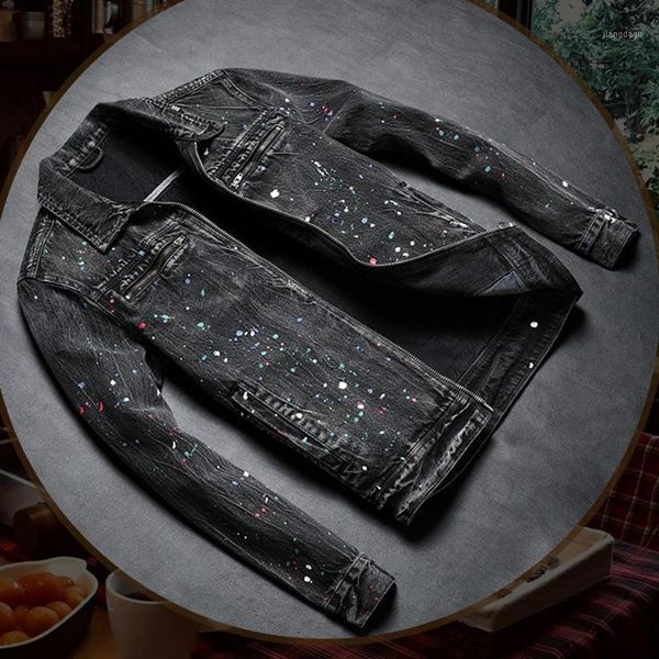 men's jackets fashionable european and american slim jeans jacket personality stitching embroidery casual paint point jacke, Black;brown
men's jackets fashionable european and american slim jeans jacket personality stitching embroidery casual paint point jacke, Black;brown