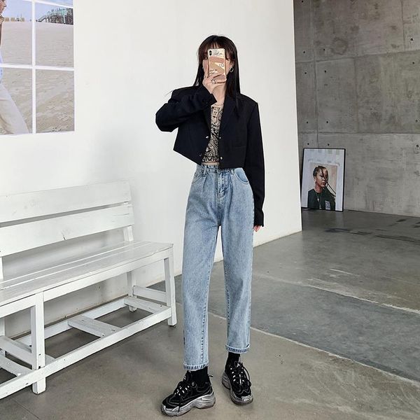 women's jeans autumn fashion harem high waist straight loose slimming daddy pants oversized cotton ankle-length, Blue
women's jeans autumn fashion harem high waist straight loose slimming daddy pants oversized cotton ankle-length, Blue