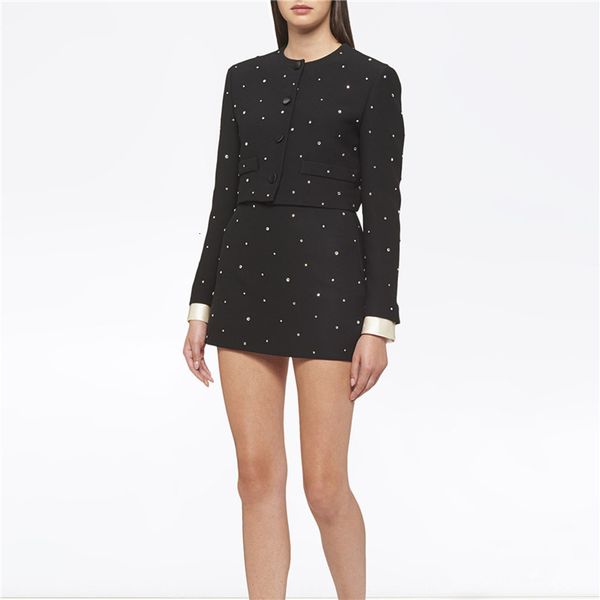 2021 new brand designers set autumn korean fashion women diamonds o-neck short jacket+mini skirt two piece outfits 4g8w, Black
2021 new brand designers set autumn korean fashion women diamonds o-neck short jacket+mini skirt two piece outfits 4g8w, Black