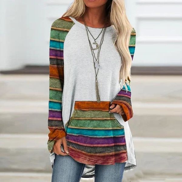 New 2021 Fashion Women T-shirt Striped Loose Geometric Pattern Printing Long-sleeved Tops Ladies Round Neck Pullover Graphic Tee CX2Z, White
New 2021 Fashion Women T-shirt Striped Loose Geometric Pattern Printing Long-sleeved Tops Ladies Round Neck Pullover Graphic Tee CX2Z, White