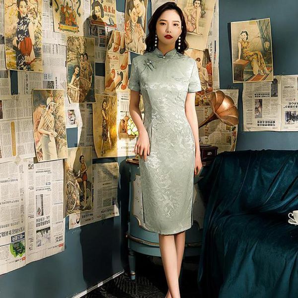 ethnic clothing mandarin collar female satin qipao green high split evening party dress gown chinese style cheongsam mid-length vestido, Red
ethnic clothing mandarin collar female satin qipao green high split evening party dress gown chinese style cheongsam mid-length vestido, Red