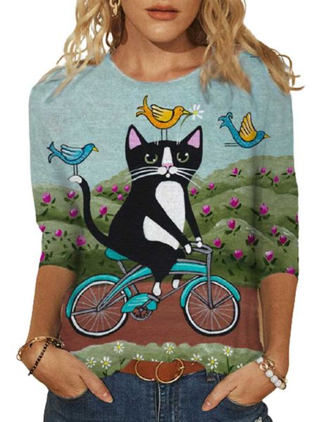 women's t-shirt fun black cat cycling 3d printed women spring o-neck long sleeve casual lady fashion street plus-size femme tees, White
women's t-shirt fun black cat cycling 3d printed women spring o-neck long sleeve casual lady fashion street plus-size femme tees, White