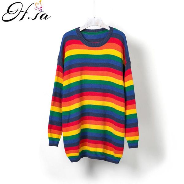 women's sweaters h.sa korean style women candy color striped pullover and 2021 rainbow chic knitwear long sweater dress winter, White;black
women's sweaters h.sa korean style women candy color striped pullover and 2021 rainbow chic knitwear long sweater dress winter, White;black