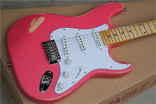 mettalic pink with sunburst color relic super t electric guitar