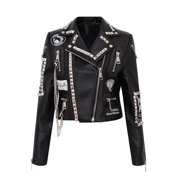 leather jacket autumn and winter heavy industry rivet coat graffiti printed clothes short slim motorcycle women, Black
leather jacket autumn and winter heavy industry rivet coat graffiti printed clothes short slim motorcycle women, Black