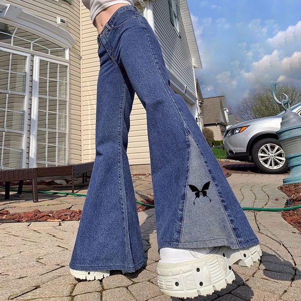 gothic butterfly print women flare pants low waist patchwork denim trousers streetwear fashion 90s outfit jeans pants, Black;white
gothic butterfly print women flare pants low waist patchwork denim trousers streetwear fashion 90s outfit jeans pants, Black;white