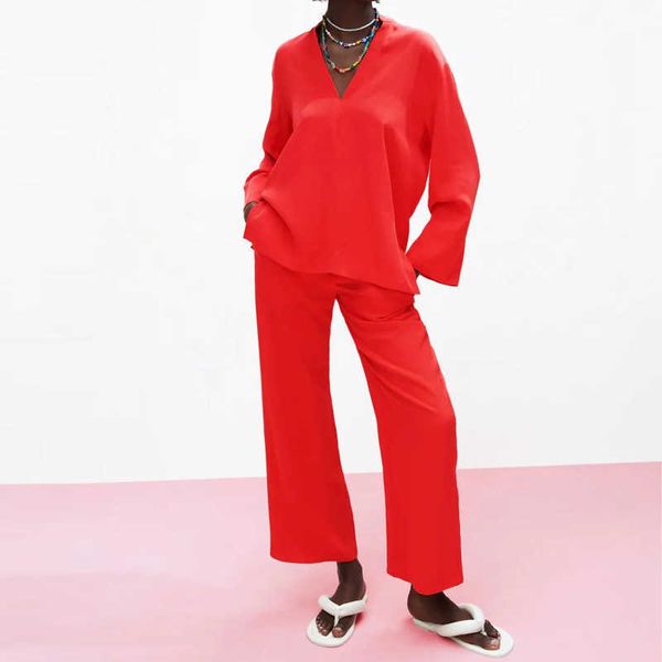 za spring summer women retro red simple style loose long sleeve shirt and high waist casual pants chic xitimeao 210602, White
za spring summer women retro red simple style loose long sleeve shirt and high waist casual pants chic xitimeao 210602, White
