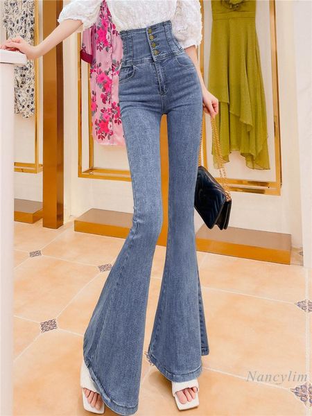 women's jeans long woman high waist flared pants female autumn 2021 retro slim fit breasted kninny stretch denim trousers, Blue
women's jeans long woman high waist flared pants female autumn 2021 retro slim fit breasted kninny stretch denim trousers, Blue