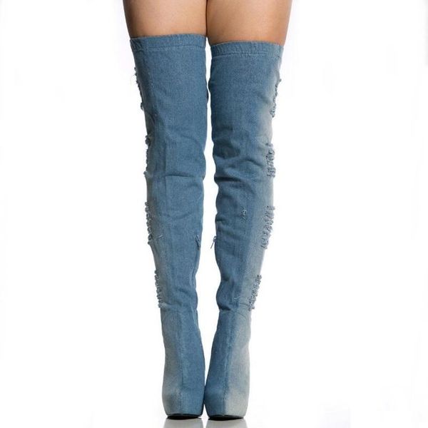 boots wash ripped jean thight high latex thin heel motorcycle partform patchwork side zipper woman summer, Black
boots wash ripped jean thight high latex thin heel motorcycle partform patchwork side zipper woman summer, Black