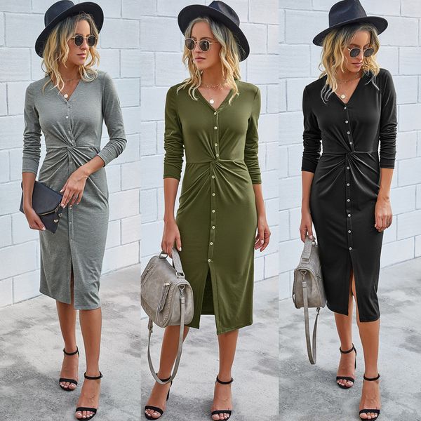 2021 new elegant button women dresses autumn v neck long sleeve kink split office lady casual slim wrap hip midi dress vintage i3rx, Black;gray
2021 new elegant button women dresses autumn v neck long sleeve kink split office lady casual slim wrap hip midi dress vintage i3rx, Black;gray