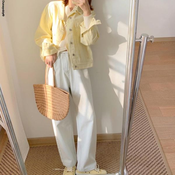 women's jackets stylish cotton denim jacket female 2021 spring single breasted pockets outwears yellow coats jean for woman, Black;brown
women's jackets stylish cotton denim jacket female 2021 spring single breasted pockets outwears yellow coats jean for woman, Black;brown