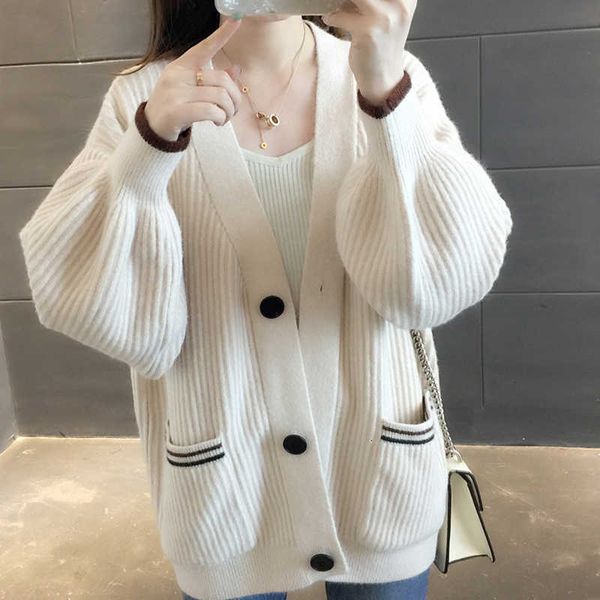 women's sweaters solid autumn spring ladies kintted lantern sleeve woman sweater with buttons and pockets casual female cardigans x4mb, White;black
women's sweaters solid autumn spring ladies kintted lantern sleeve woman sweater with buttons and pockets casual female cardigans x4mb, White;black