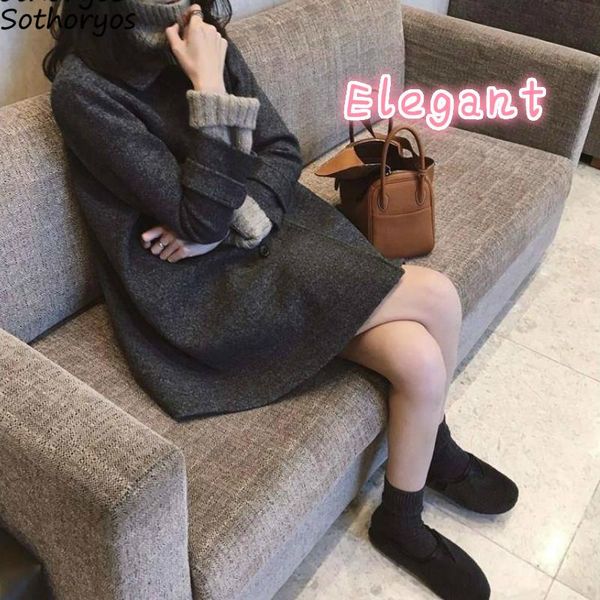women's wool & blends women solid double breast thicker autumn womens retro ulzzang korean style loose trendy outwear overcoats chic wa, Black
women's wool & blends women solid double breast thicker autumn womens retro ulzzang korean style loose trendy outwear overcoats chic wa, Black