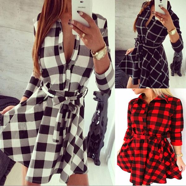 casual dresses ladies fashion plaid three-quarter sleeve bandage shirt dress, Black;gray
casual dresses ladies fashion plaid three-quarter sleeve bandage shirt dress, Black;gray