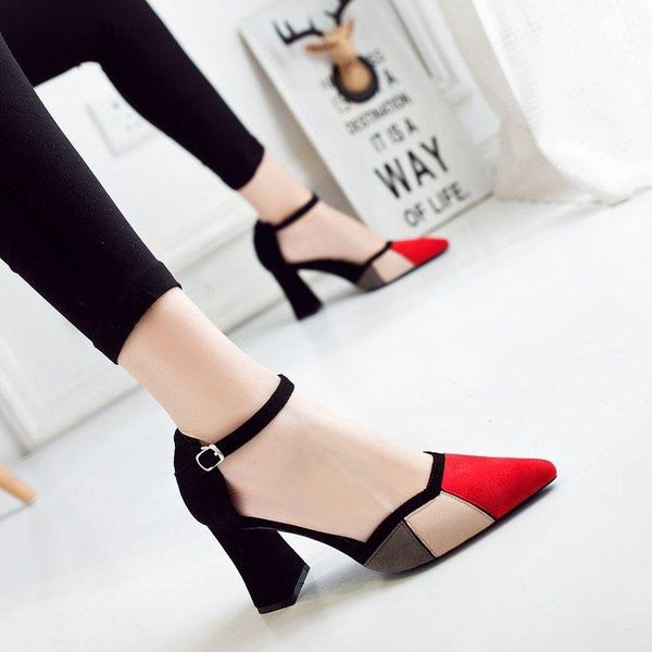 pointed women's shoes foot buckle high-heeled shoes hollow autumn suede color thick heel women's, Black
pointed women's shoes foot buckle high-heeled shoes hollow autumn suede color thick heel women's, Black